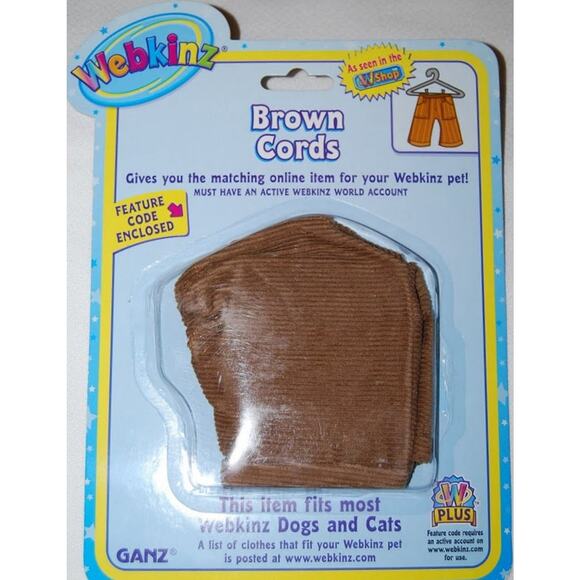 Webkinz Plush Pet Animal Clothing Brown Cords Pants By Ganz Web000306 - Picture 1 of 3